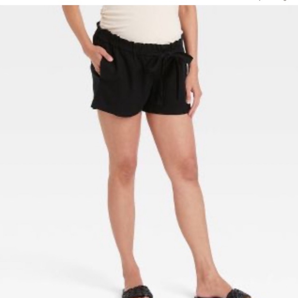 SH44 Isabel Maternity Black Tie-Front Pull-On Maternity Shorts XS NEW